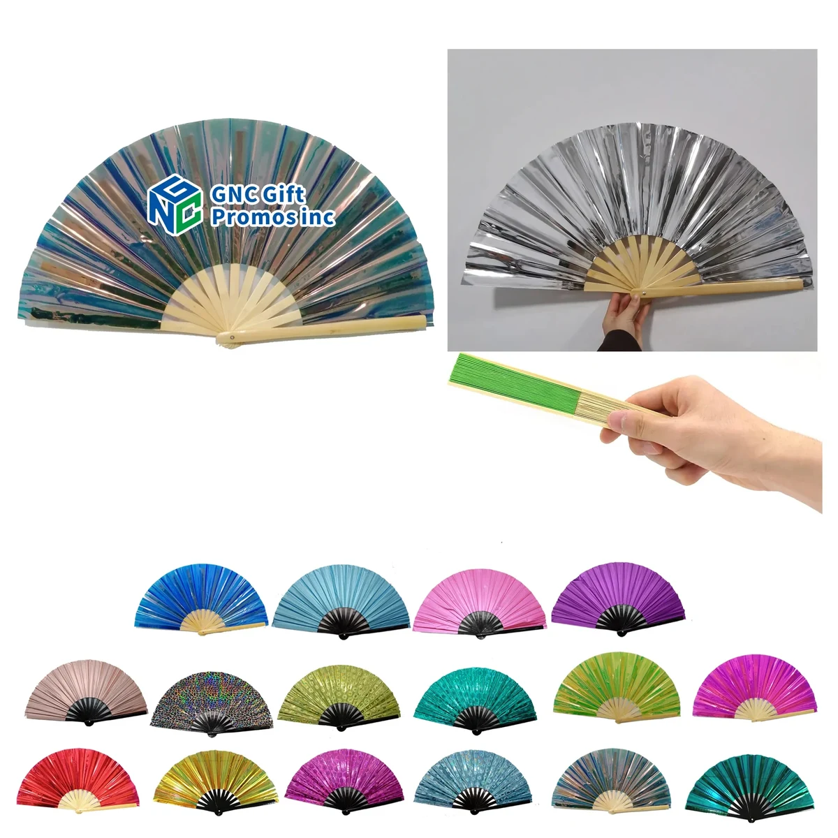 PCV Laser Film Large Bamboo Fan 1