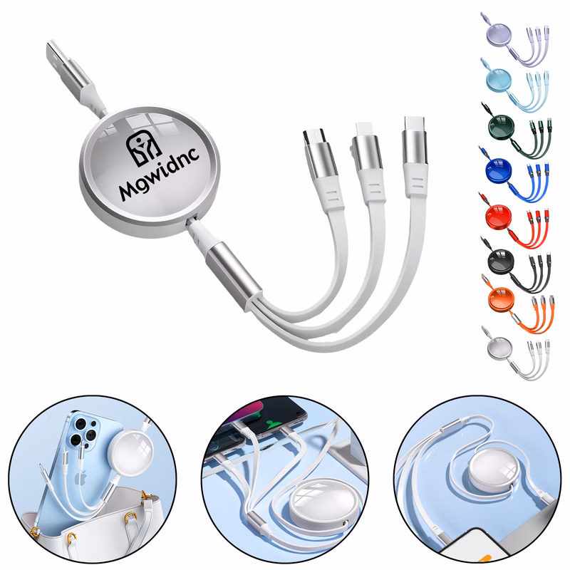 Retractable 3-in-1 Fast Charging Cable with 4-Level Adjustable Length, Tangle-Free Design