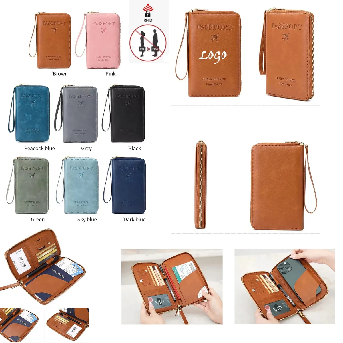 RFID Rectangular Zipper PU Leather Travel Passport Bag 1