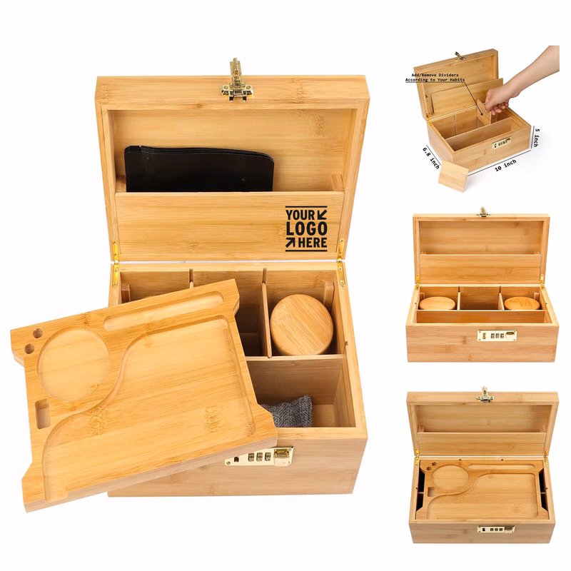 Large Bamboo Box with Combination Lock Decorative Box