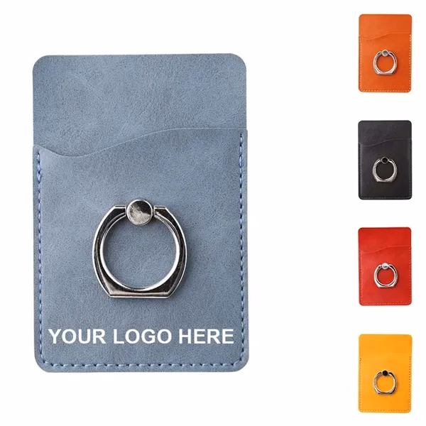 Custom PU Leather Phone Stand With Ring Frame — Card Pocket Office Promo Gift