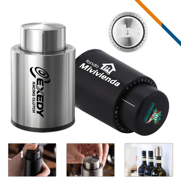Custom Stainless Steel Vacuum Wine Stopper with Date Tracker — Bar Gifting 1