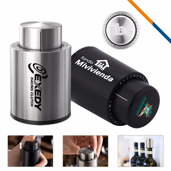 Custom Stainless Steel Vacuum Wine Stopper with Date Tracker — Bar Gifting