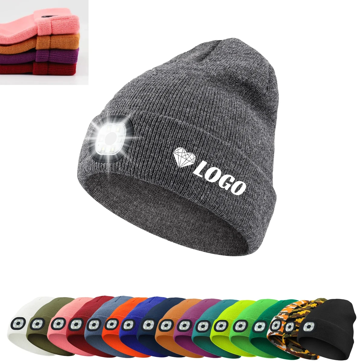 Winter Knitted Beanie Hat with LED Light. 1
