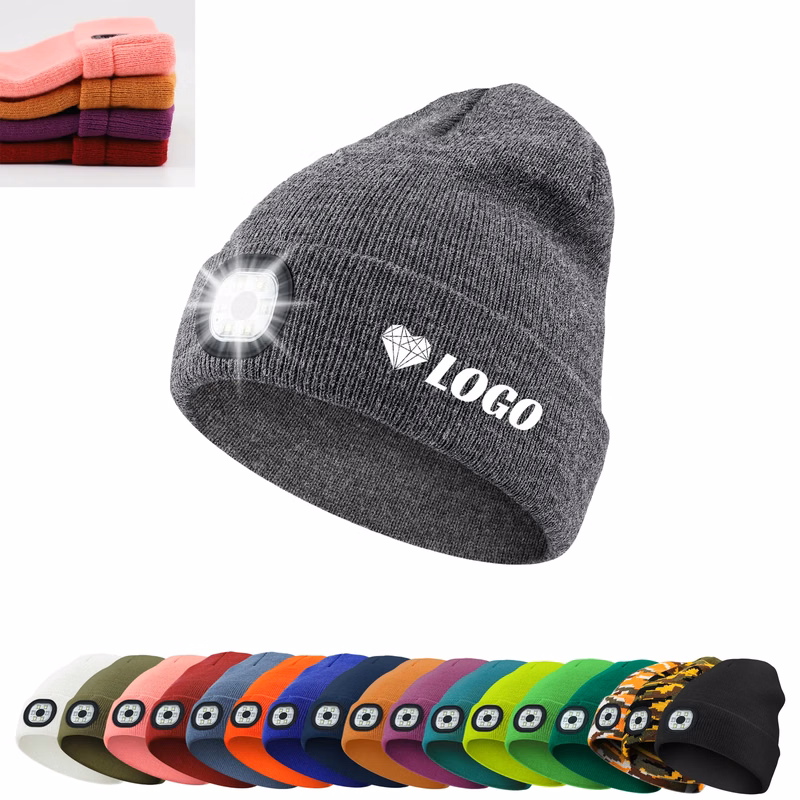 Winter Knitted Beanie Hat with LED Light.