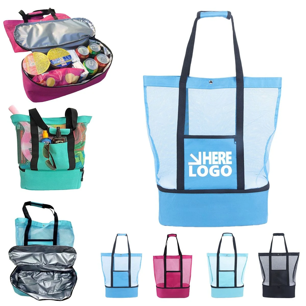 Mesh Beach Tote Bag with Cooler Compartment 1