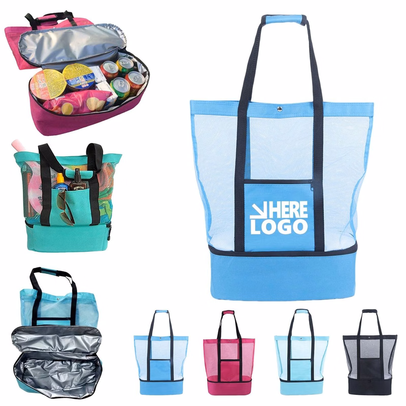 Mesh Beach Tote Bag with Cooler Compartment