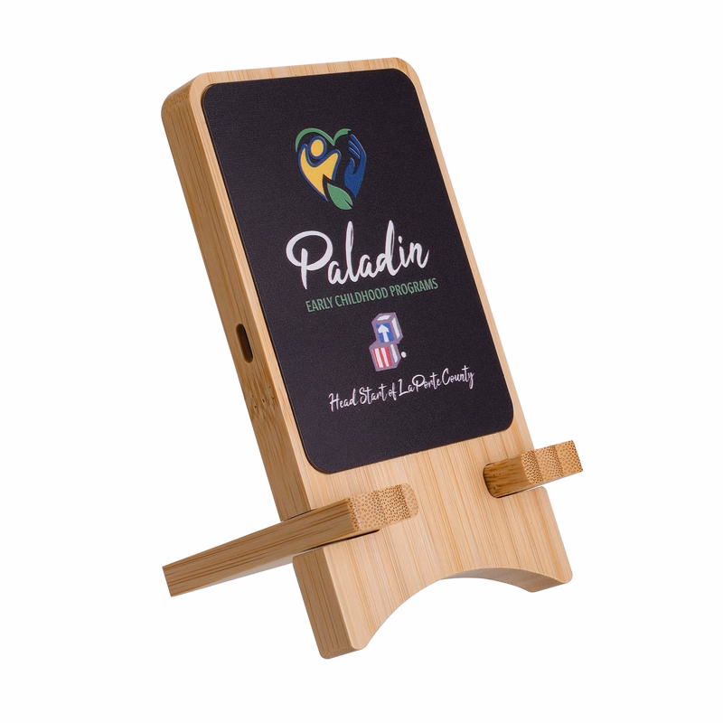 Vibrant Backlit 15W Bamboo Wireless Charging Stand