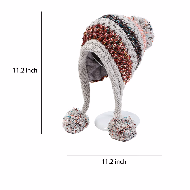 Winter Wool Knit Cap with Pom-Poms for Women