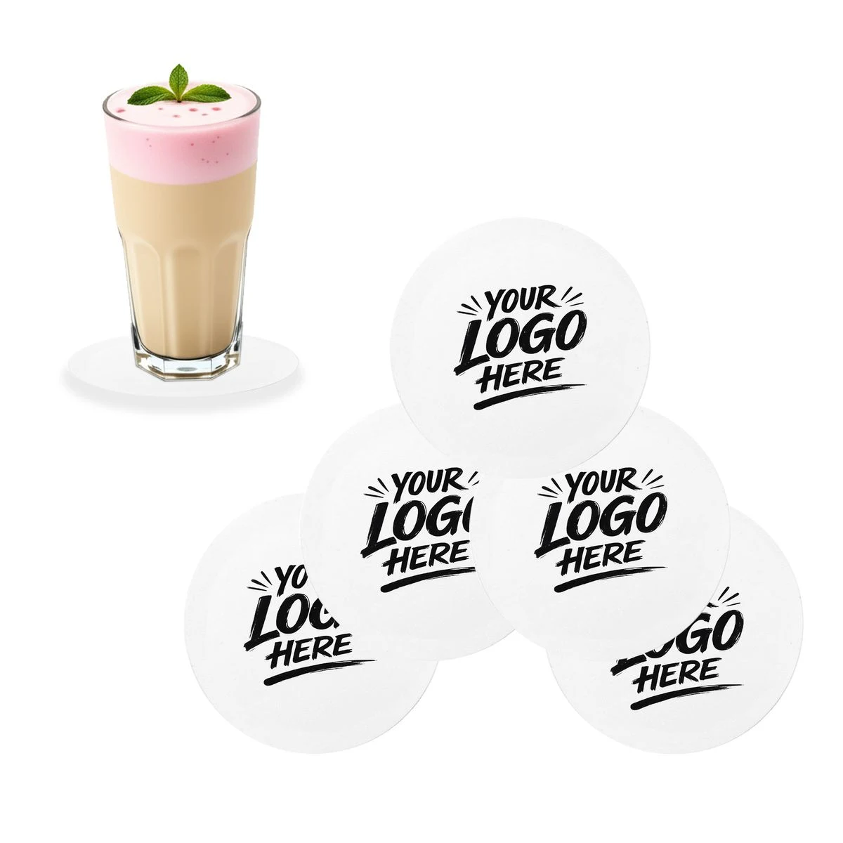 4in White Disposable Paper Coasters Absorbent Round 1