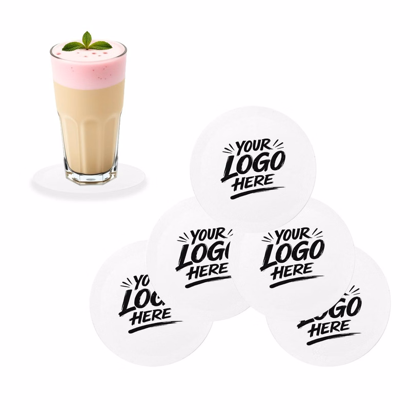 4in White Disposable Paper Coasters Absorbent Round