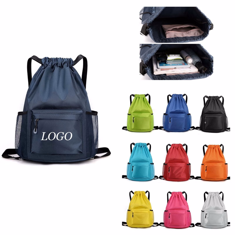 Waterproof Drawstring Backpack With Side Pockets (Custom)