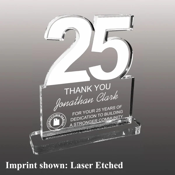 Number Twenty-Five Shaped Acrylic Award - Laser Etched 1