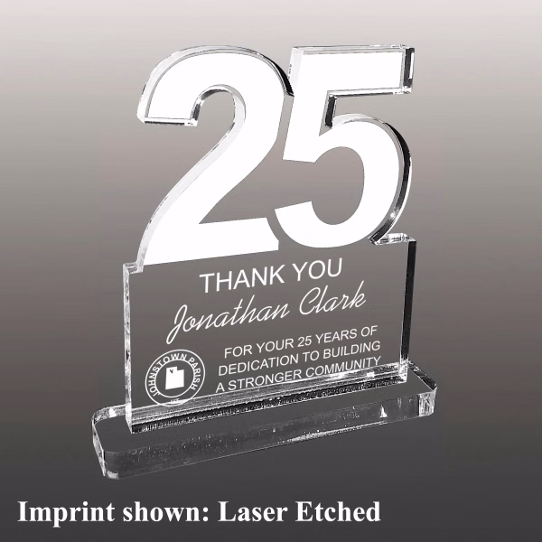 Number Twenty-Five Shaped Acrylic Award - Laser Etched