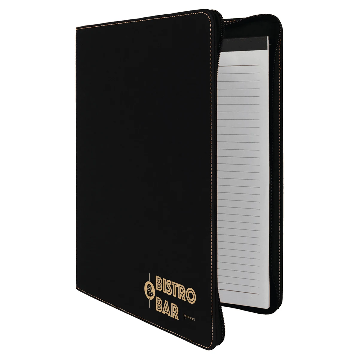 9" x 12" Leatherette Black/Gold Portfolio with Zipper 1