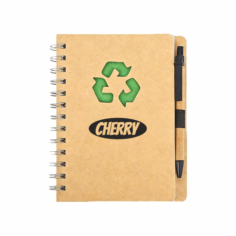 A5 Hard Cover Kraft Paper Notebook W/ Pen