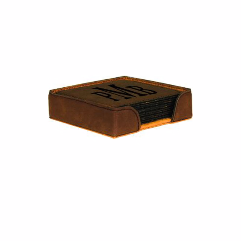 Dark Brown Square Leatherette 6-Coaster Set