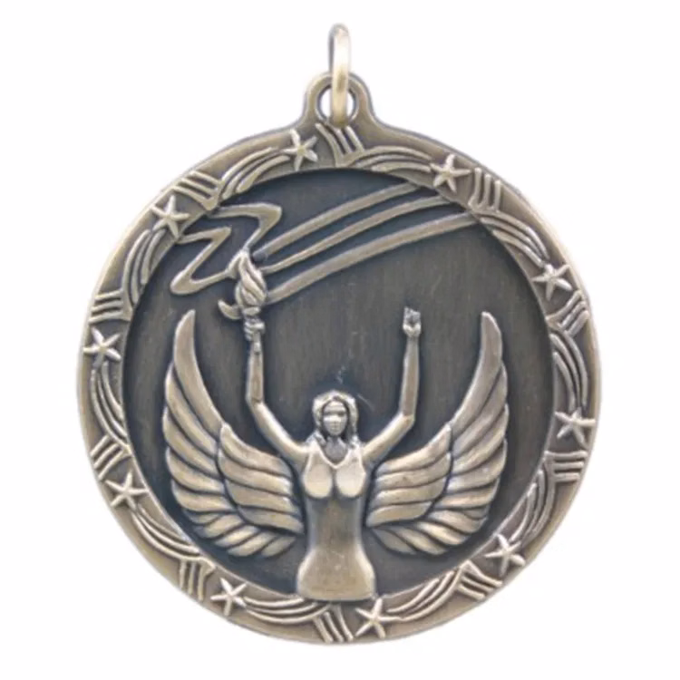 1 3/4" Antique Finish Shooting Star Medal-Victory