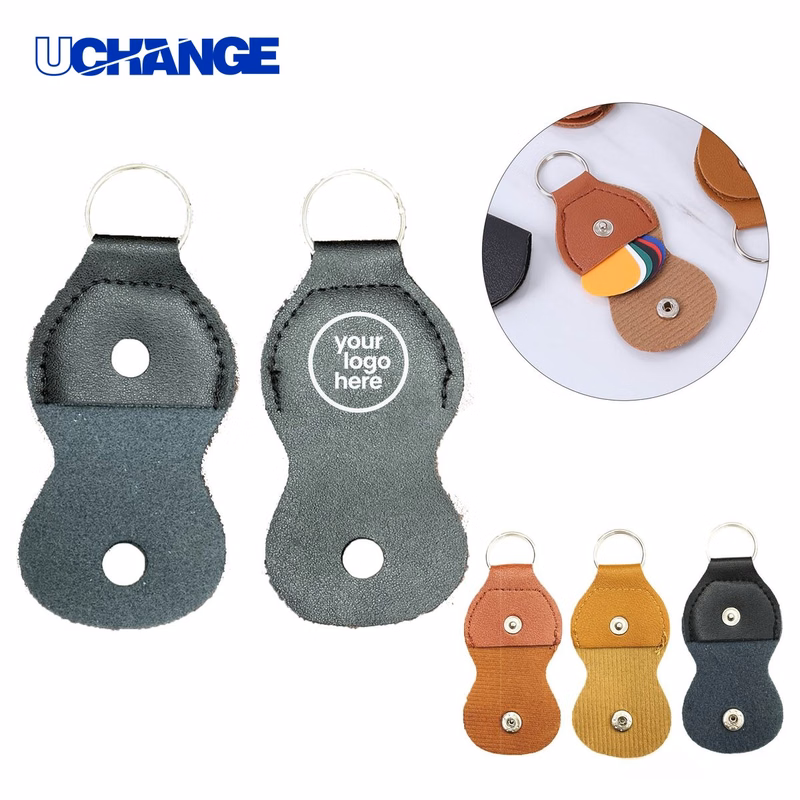 Genuine Leather Guitar Pick Holder Keychain