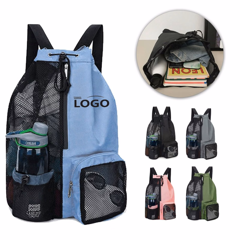 Mesh Drawstring Swim Gym Backpack Wet Pocket