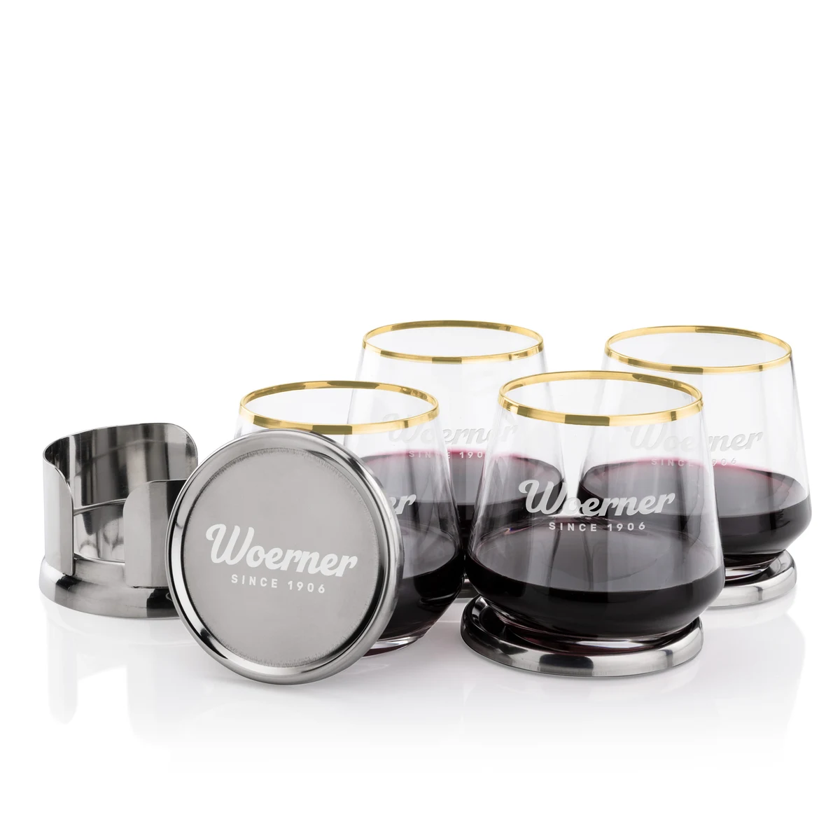 Baldoni Coasters & Tucson Gold Rim Stemless Wine Set 1