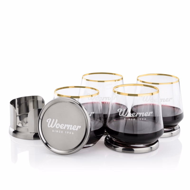 Baldoni Coasters & Tucson Gold Rim Stemless Wine Set