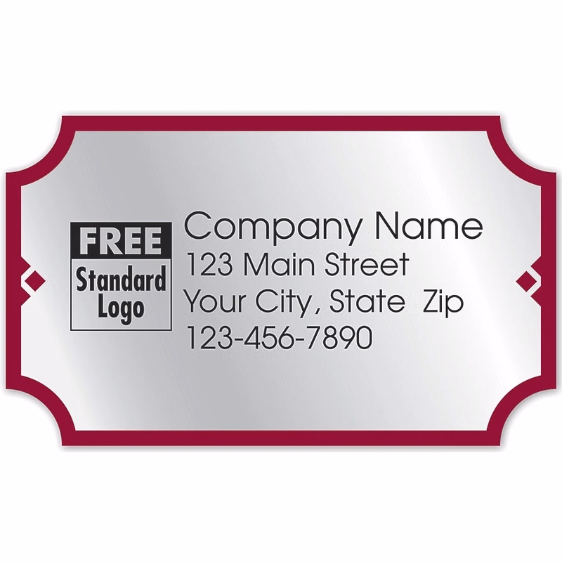 Rectangular Label on Silver Foil with Red Trim