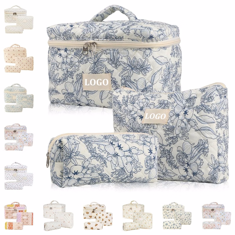 3 Pack Cotton Makeup Bag Set