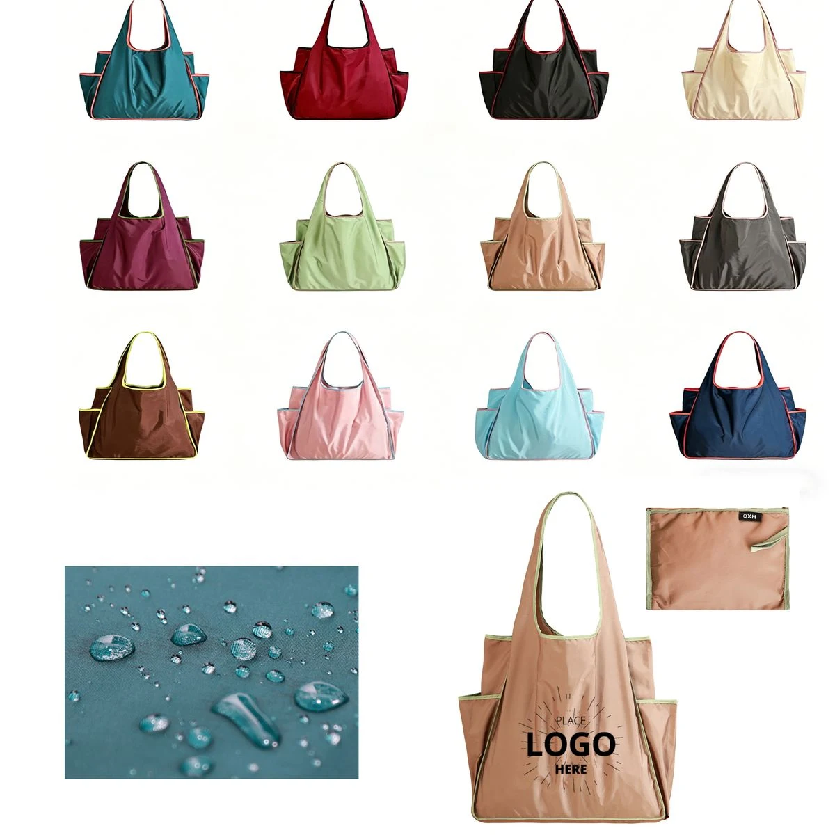 Lightweight Color Block Polyester Shopping Tote Bag, custom tote bag with logo imprint 1