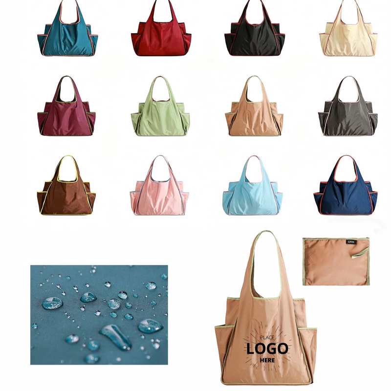 Lightweight Color Block Polyester Shopping Tote Bag