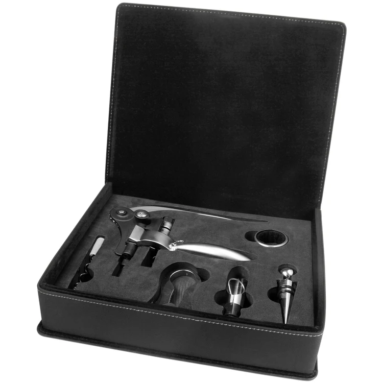 Leatherette Five-piece Wine Set- Black 1