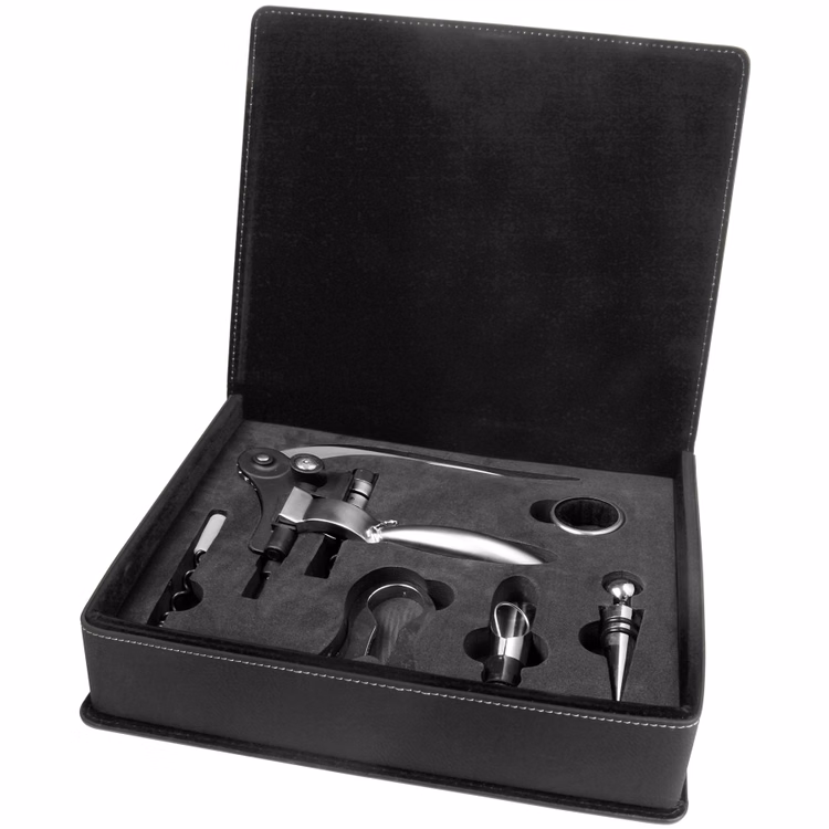 Leatherette Five-piece Wine Set- Black