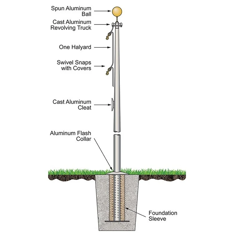 30' Commercial Series Outdoor External Halyard Flagpoles - Satin 1
