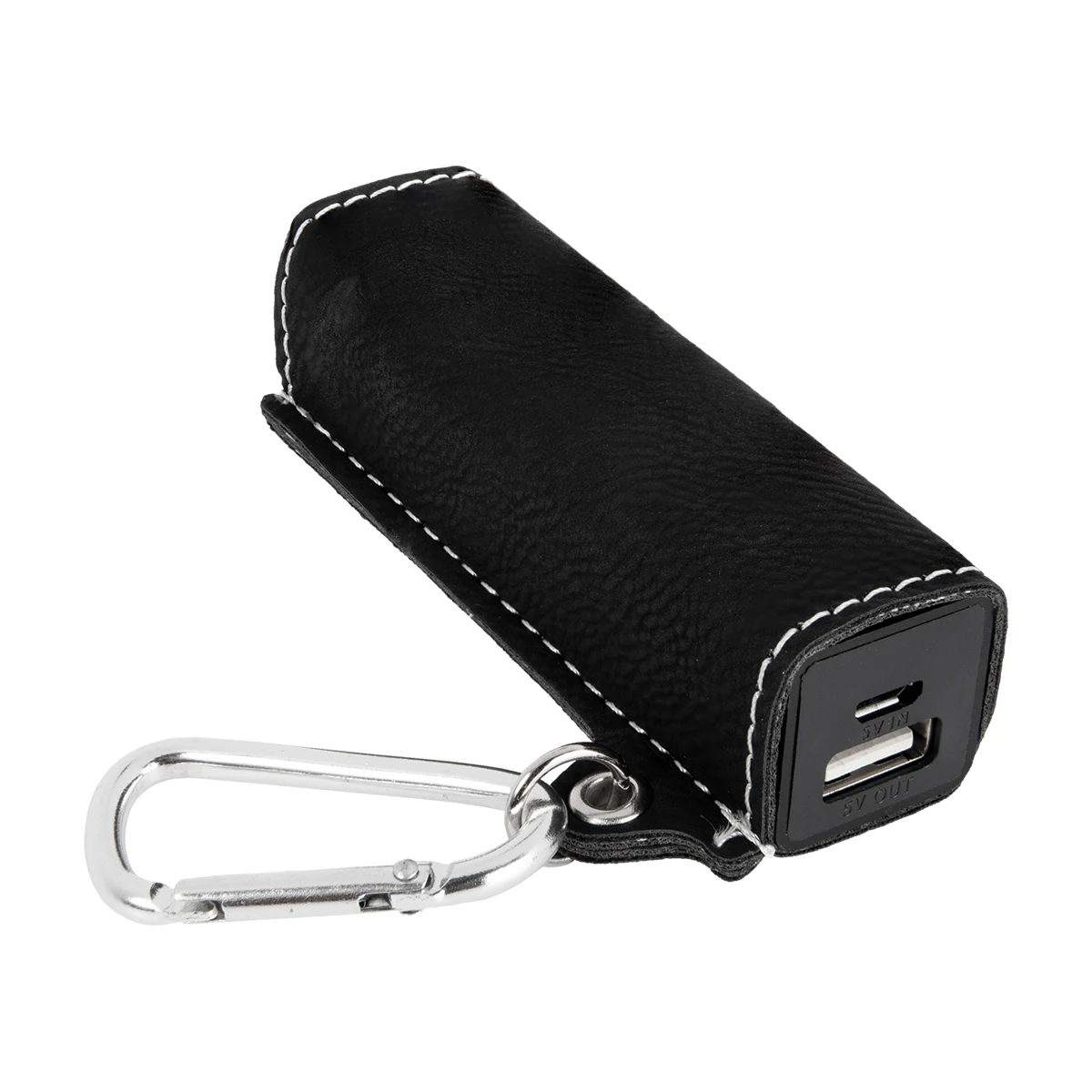 Black/Silver Leatherette 2200mAh Power Bank w/USB Cord 1