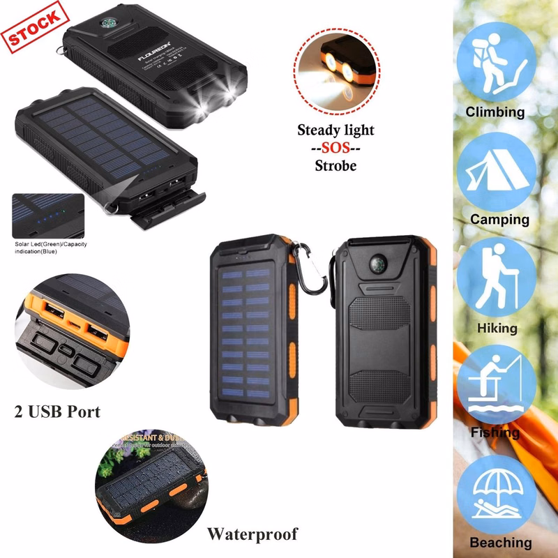 Quick Shipping 10,000mAh Waterproof Solar Power Bank