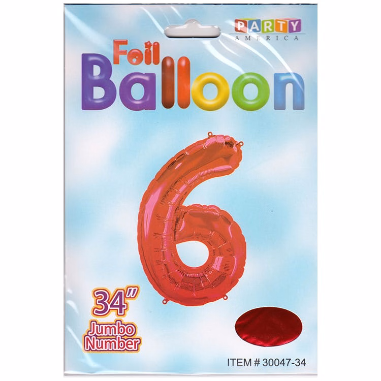 Mylar Number 6 Balloons - Red 34"
