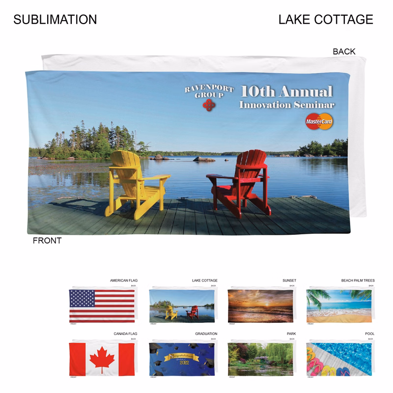 Stock Design Sublimated Plush and Soft Velour Terry Beach Towel, 30x60