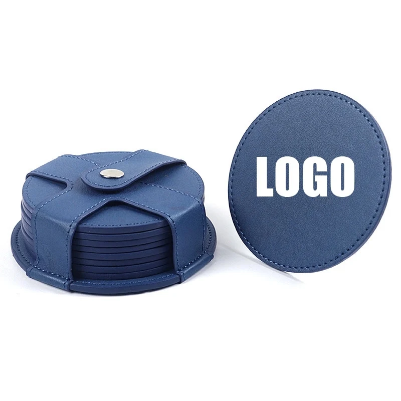 Custom 8 PCS Premium PU Leather Drink Coasters with Holder 1