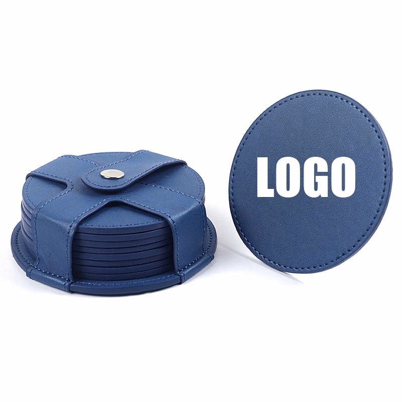 Custom 8 PCS Premium PU Leather Drink Coasters with Holder