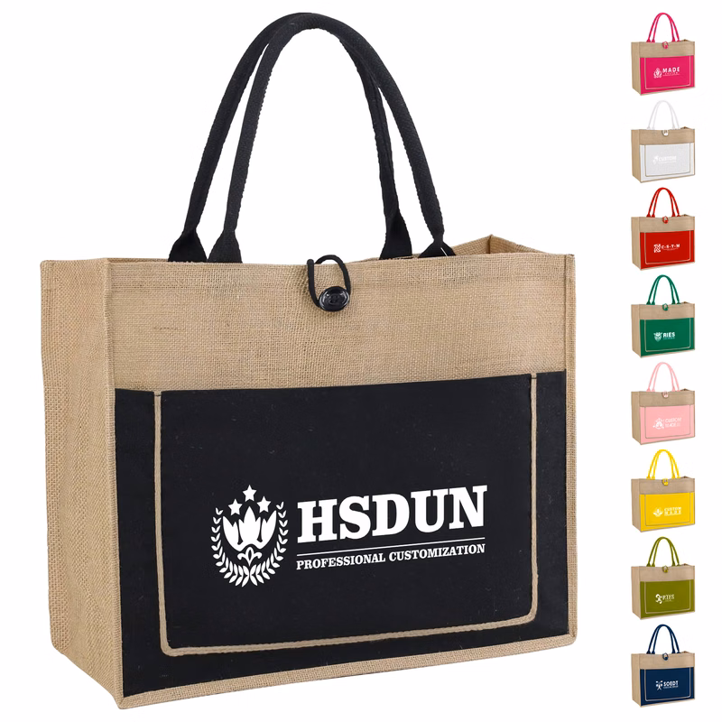Jute Shopping Pocket Tote Bag With Gusset (11.8'' x 13.8'' x 5.5'')