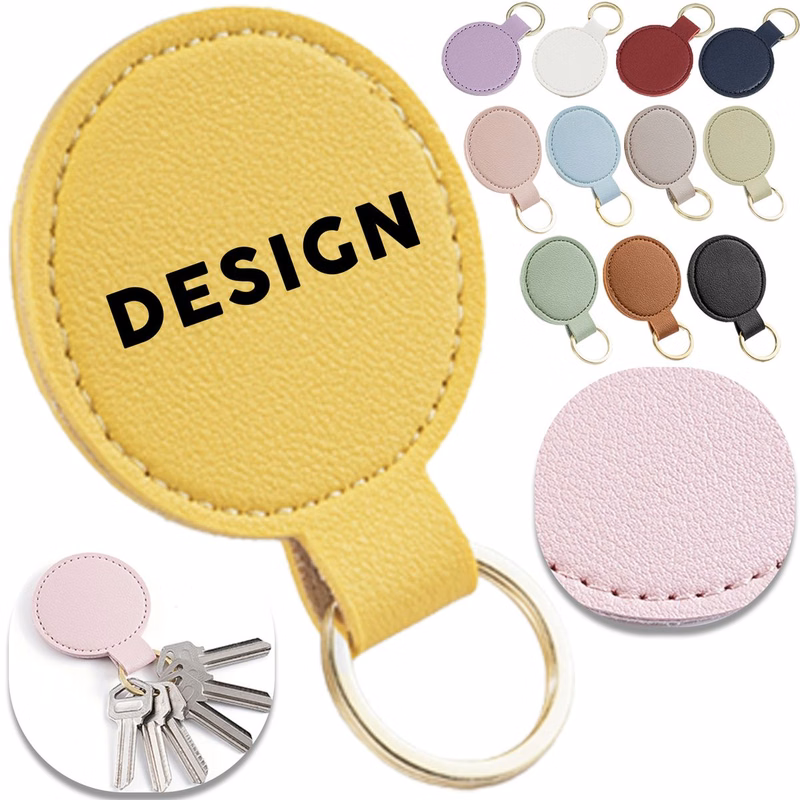 2-Inch Circular PU Leather Key Tag