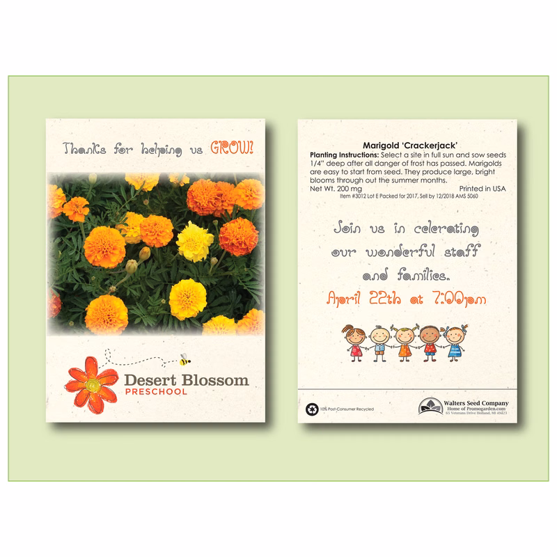 Marigold Flower Seed Packet - Size 3.25" x 4.5"