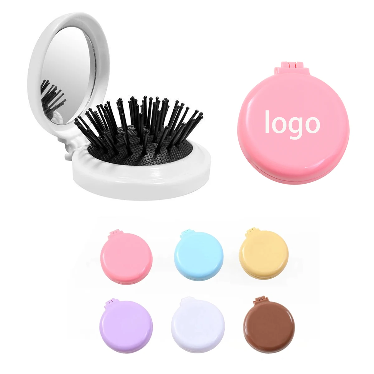 2-in-1 Foldable Travel Mirror Hair Brushes 1