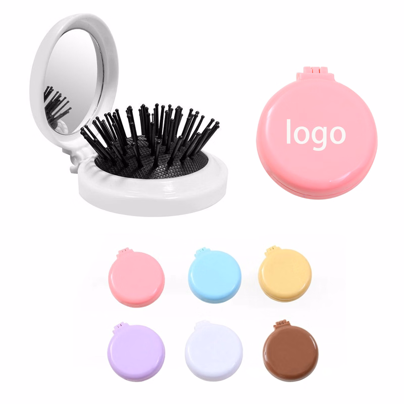 2-in-1 Foldable Travel Mirror Hair Brushes