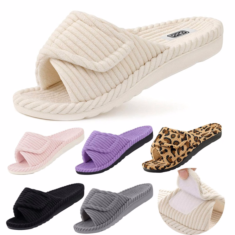 Corduroy Adjustable Strap House Slippers w/ Arch Support