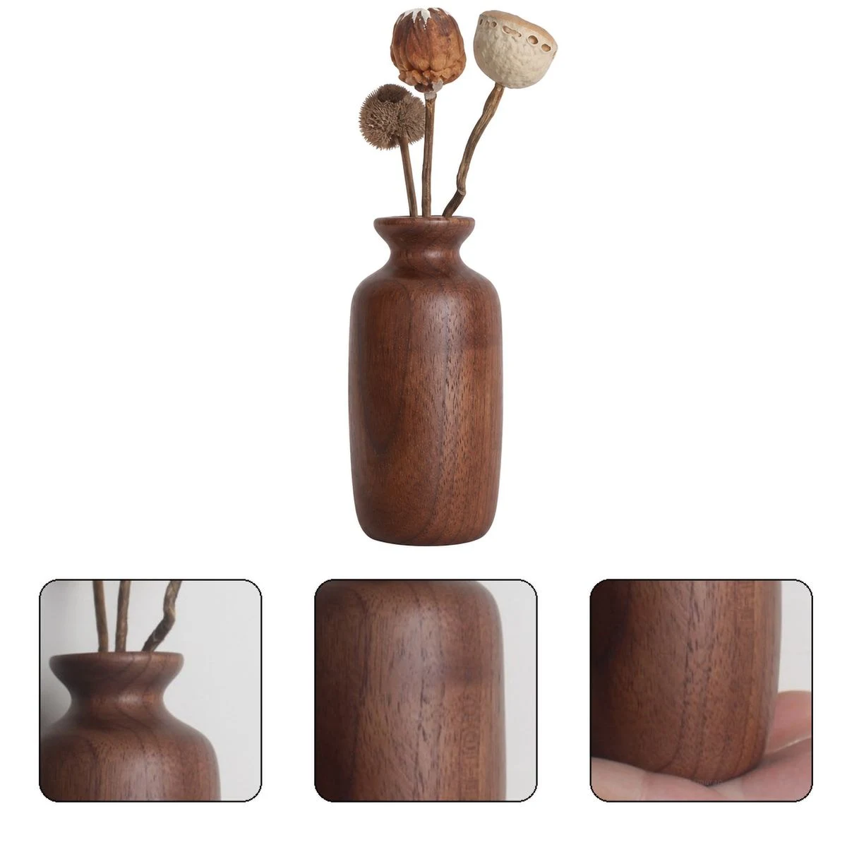 Natural-Grain Wooden Vase for Dried Flowers 1