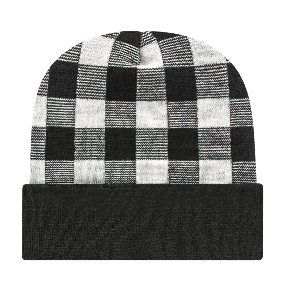 Plaid Knit Cap with Cuff 1