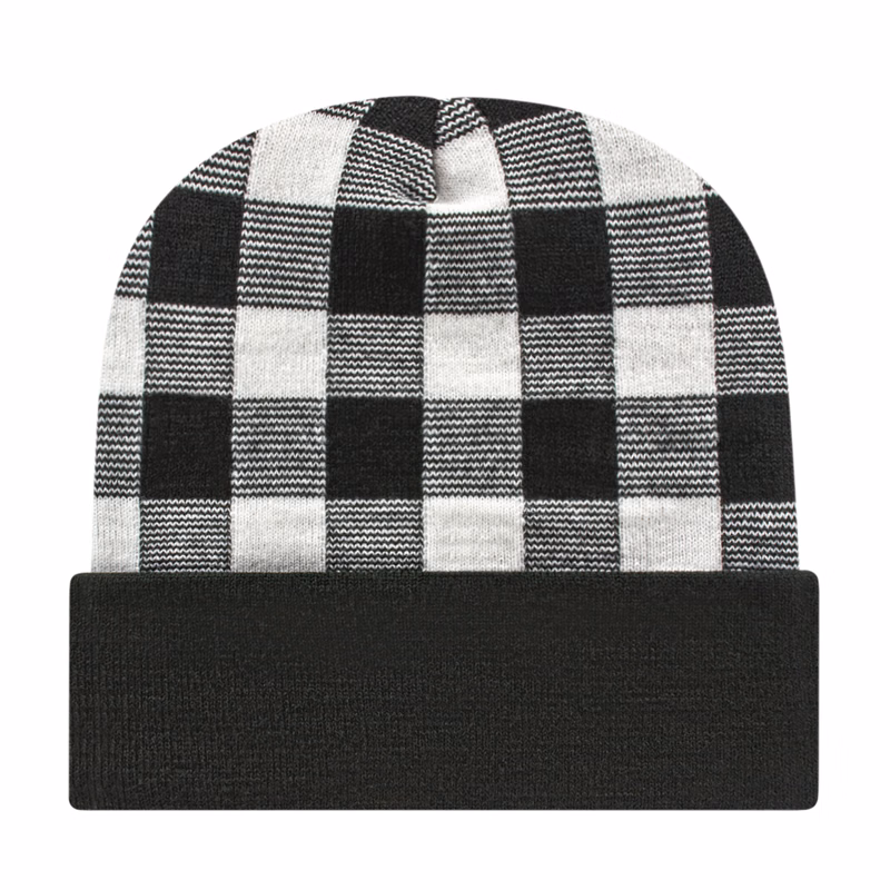 Plaid Knit Cap with Cuff