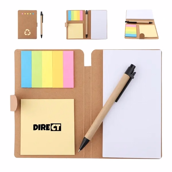 Custom 6 by 4 Inch Kraft Paper Sticky Notebook with Pen — Portable Note Set