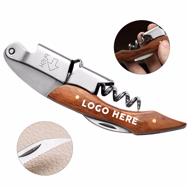 Wood?Handled Waiter??s Wine Corkscrew Opener